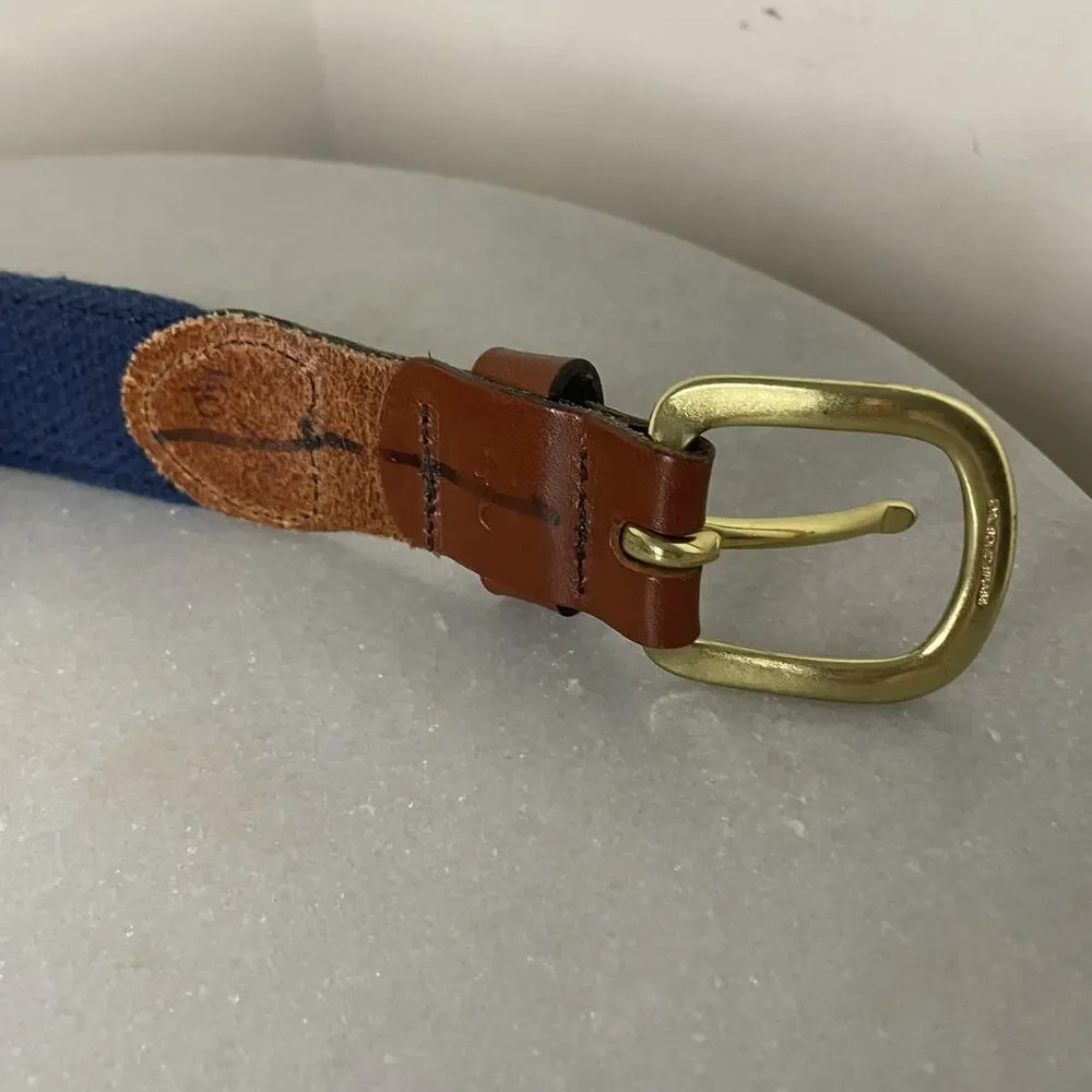 Leather Man Ltd. Black Lab Dog Fabric & Leather Belt VTG Men Sz 48” Preppy
